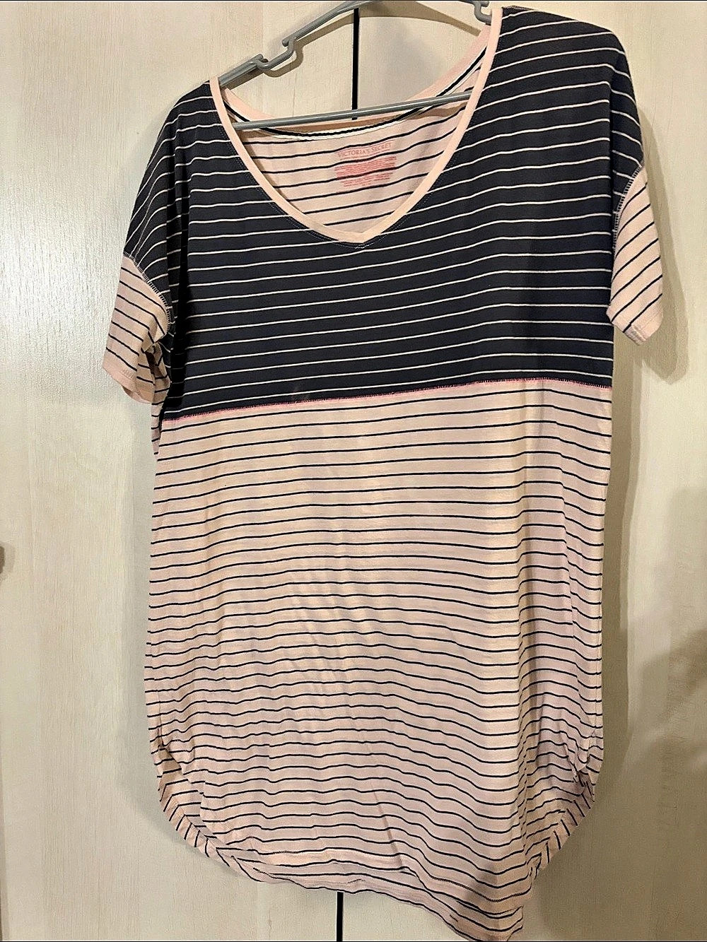 Victoria's Secret Striped Short Sleeve Top Black & Pink